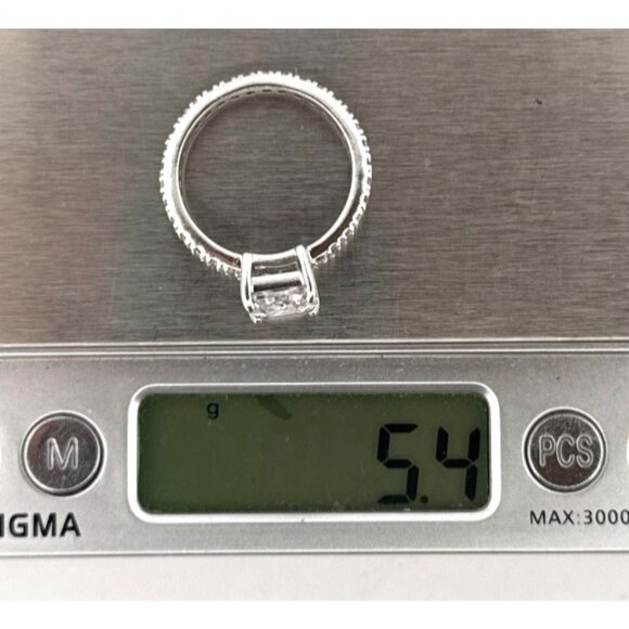 Princess Cut Sterling Silver 925 Engagement Ring with CZ & Pave Band Size 10 - Picture 8 of 9